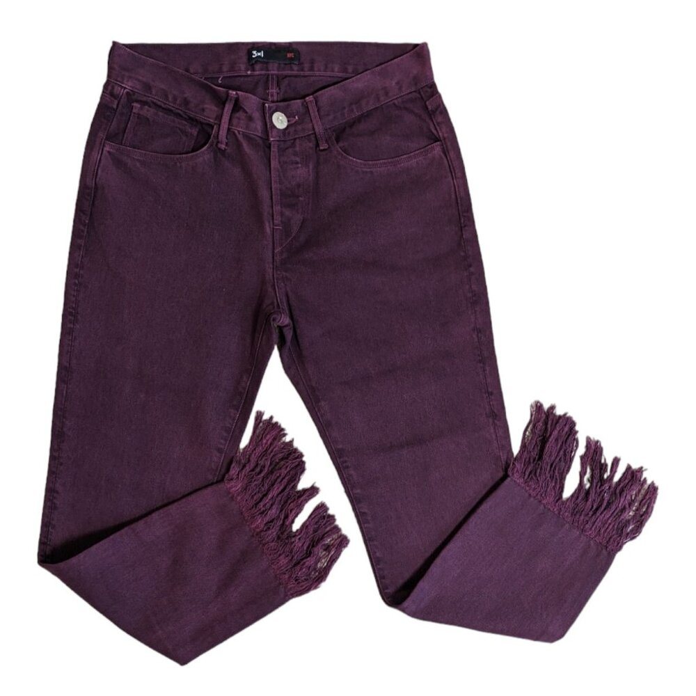 3x1 Nyc Mamba Burgundy Red Straight Leg Crop Jeans